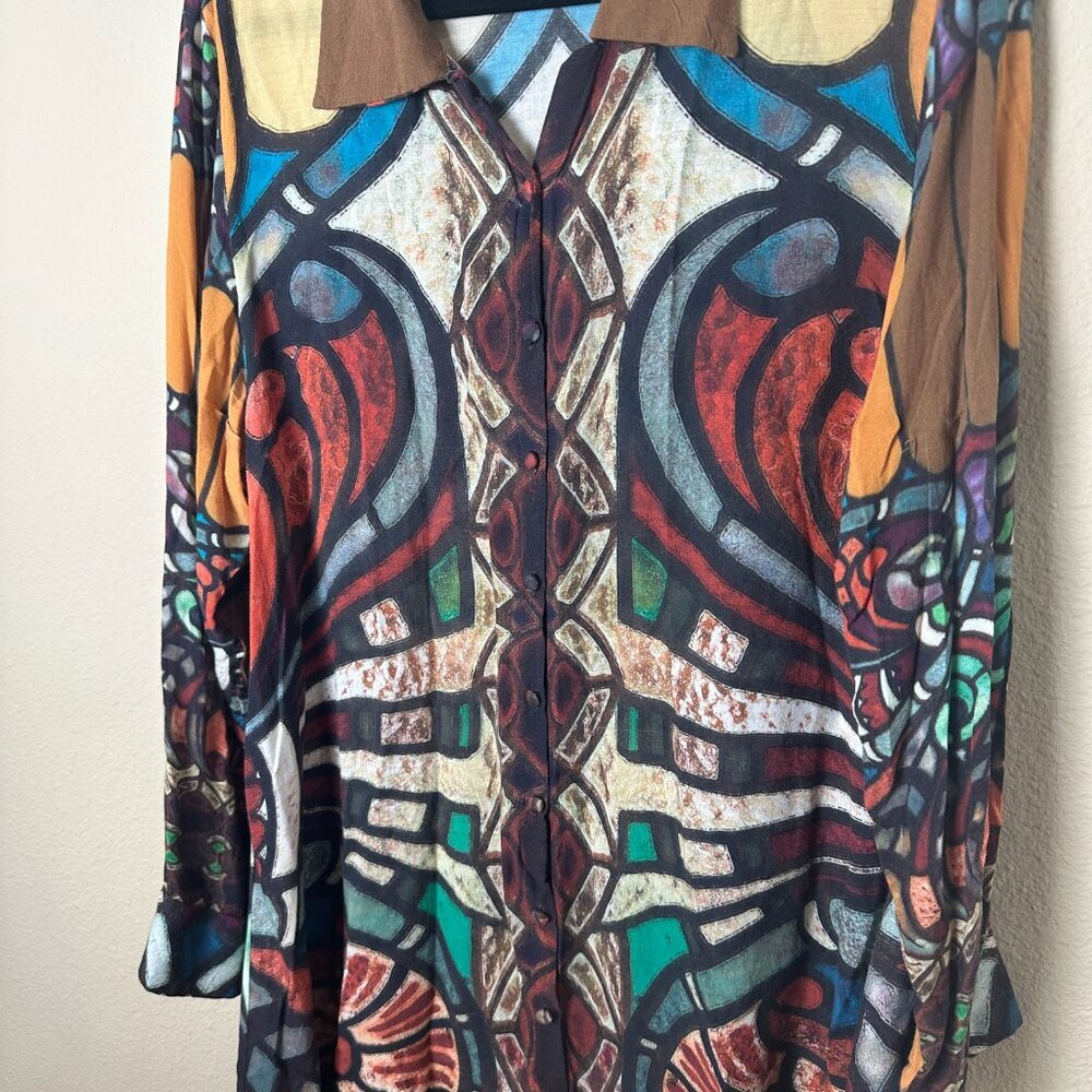 Milo's Boho Patterned Asymmetrical Blouse Top Tun… - image 3